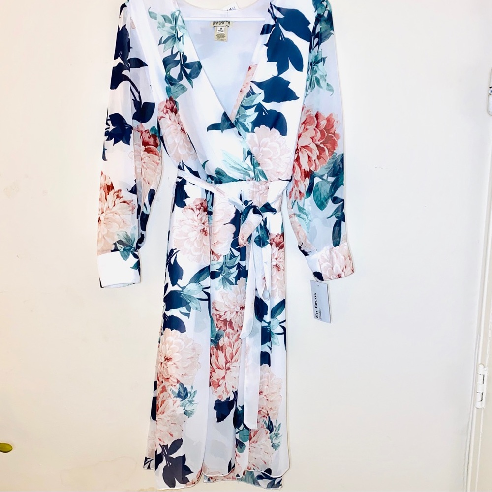 Enfocus Studio White Floral Wrap Midi Dress - Navy & Blush